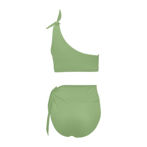 color asparagus High Waisted One Shoulder Bikini Set (Model S16)