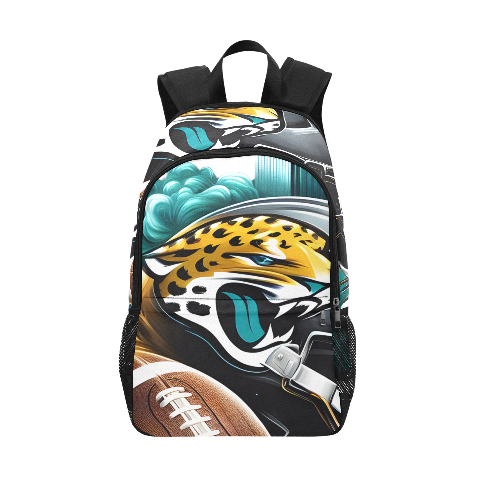 NFL Smoke Helmet panther Fabric Backpack with Side Mesh Pockets (Model 1659)