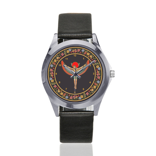 The Egyptian Goddess Unisex Silver-Tone Round Leather Watch (Model 216)