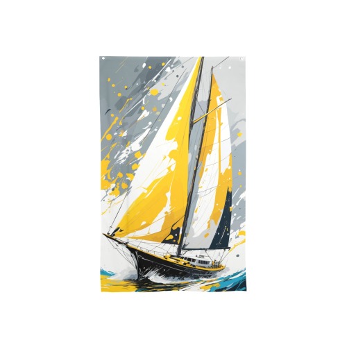 Sail boat at stormy sea. Cool fantasy colorful art House Flag 34.5"x56"