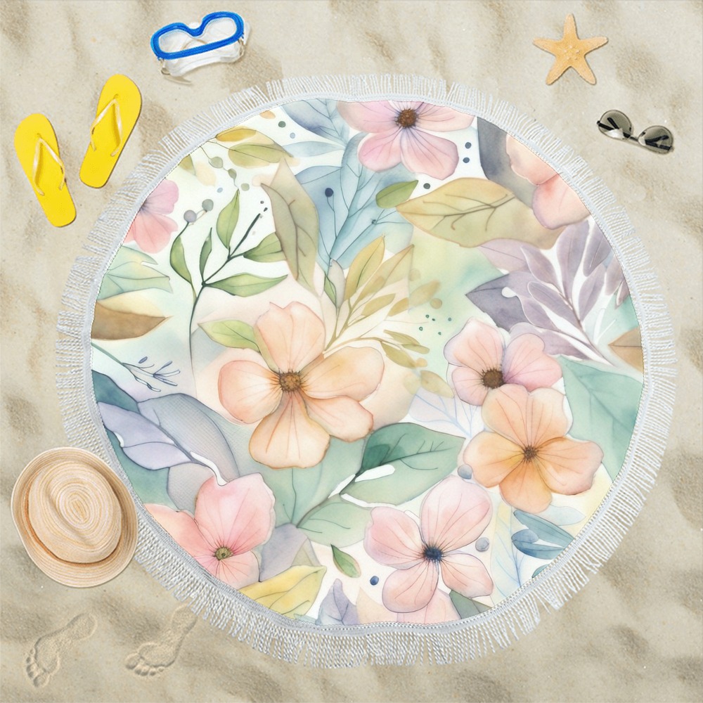 Watercolor Floral 1 Circular Beach Shawl 59"x 59"