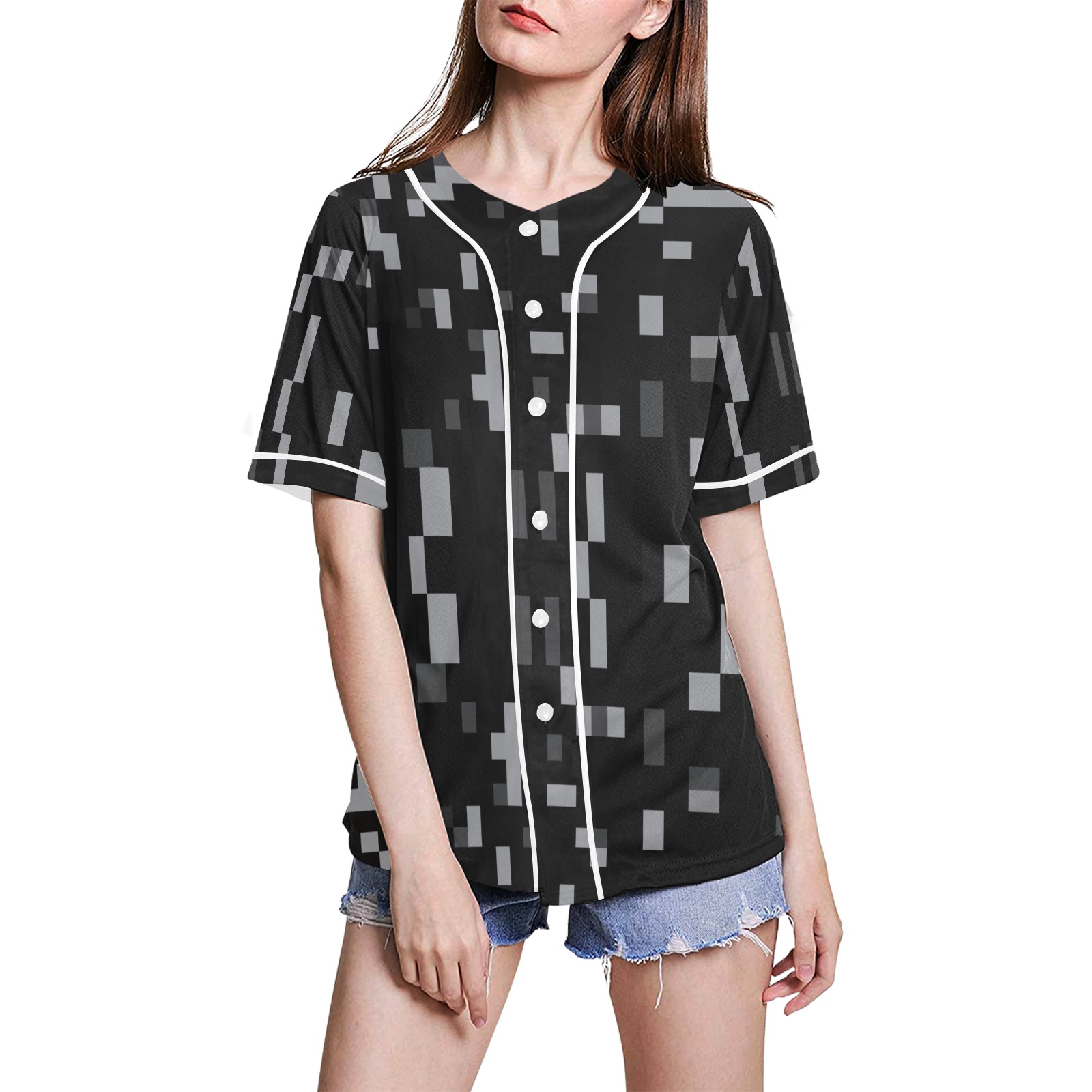 Black and Gray Color Blocks All Over Print Baseball Jersey for Women (Model T50)