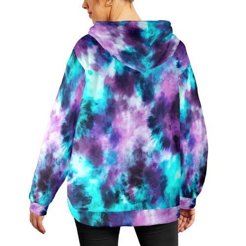 Abstract Tie Dye Marine Women's Flannel Hoodie (Model H63)