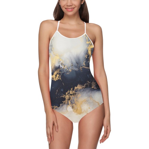 Marble-painting-exquisite-abstract-GWG Strap Swimsuit ( Model S05)
