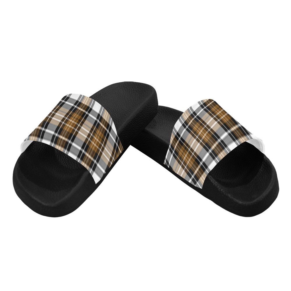 Brown Black Plaid Men's Slide Sandals (Model 057)