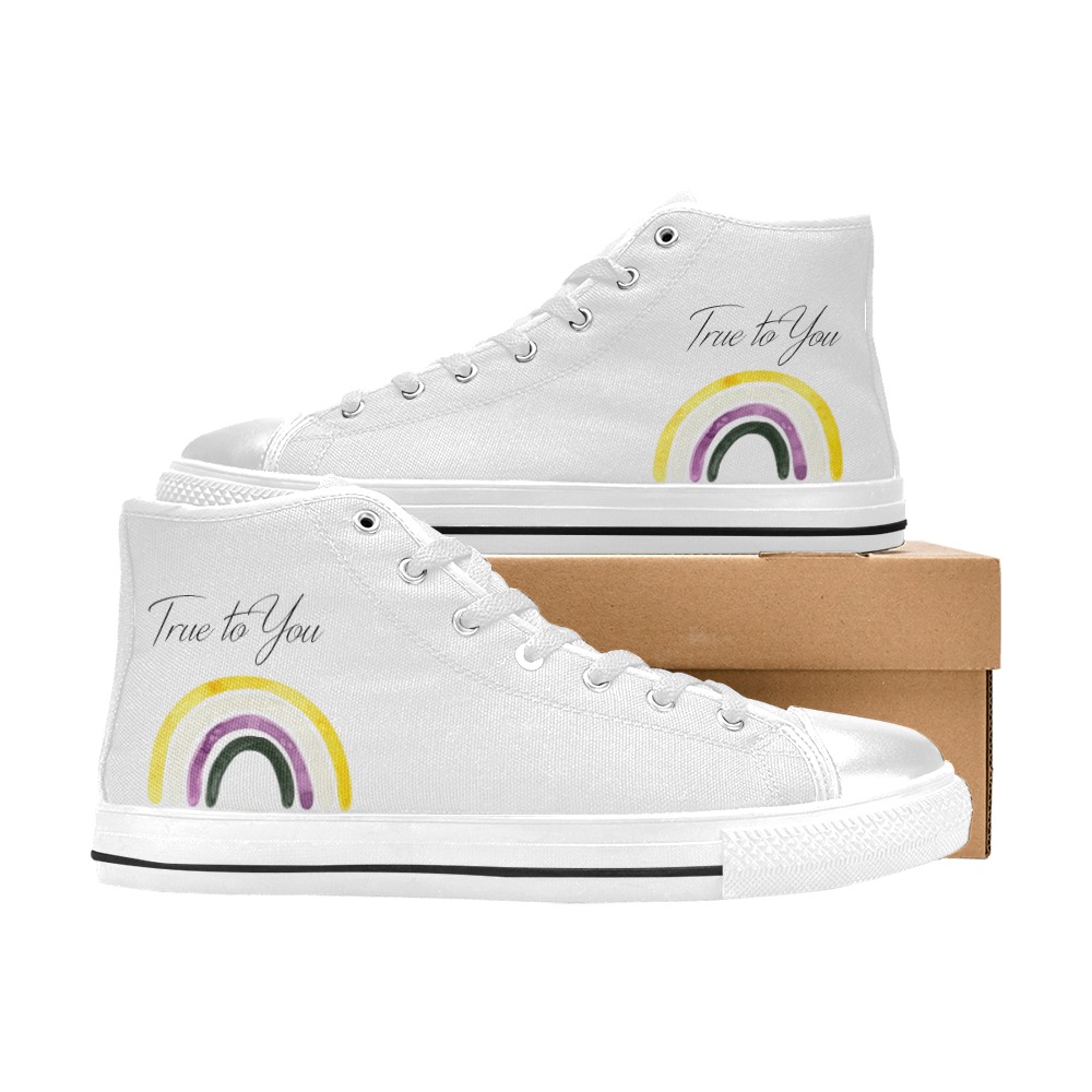 Nonbinary Pride True to you shoe white - mens Men’s Classic High Top Canvas Shoes (Model 017)