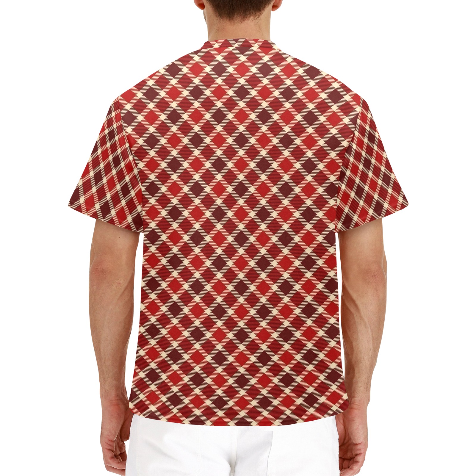 Burgundy Red Plaid Men's Henley T-Shirt (Model T75)