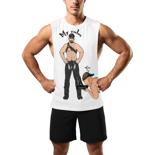 My rules /Yes Sir by Fetishworld Men's Open Sides Workout Tank Top (Model T72)