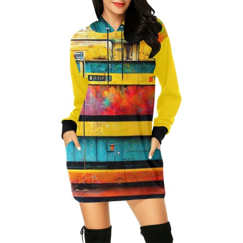 graffiti style train All Over Print Hoodie Mini Dress (Model H27)