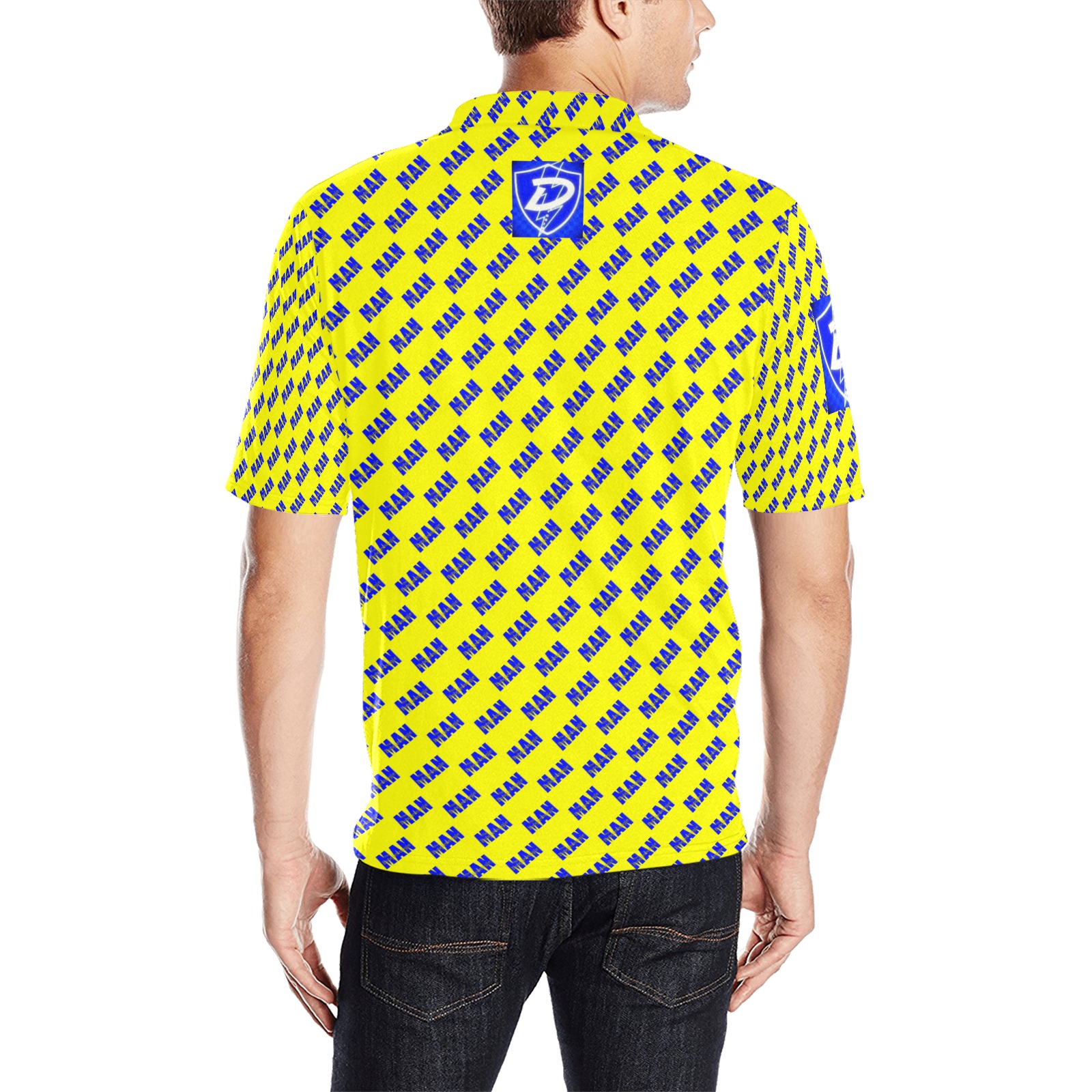 DIONIO Clothing - Tha Boogiewoogie Man Polo Shirt (Yellow & Blue Repeat Logo #2) Men's All Over Print Polo Shirt (Model T55)