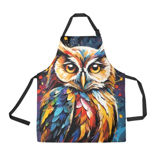 Cute owl bird. Cool, stylish colorful fantasy art All Over Print Apron