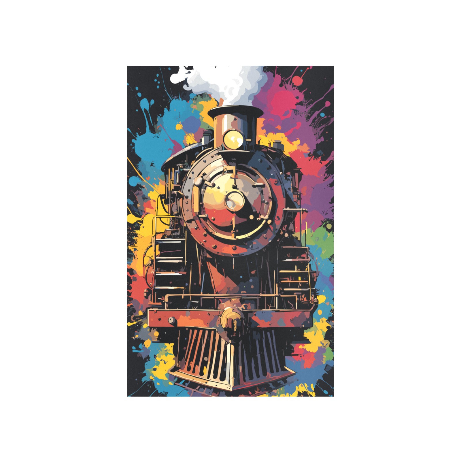 Powerful retro steam engine. Colorful railroad art Art Print 19‘’x28‘’