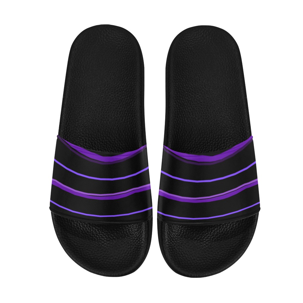 Ultraviolet Purple Stripes on Black Women's Slide Sandals (Model 057)