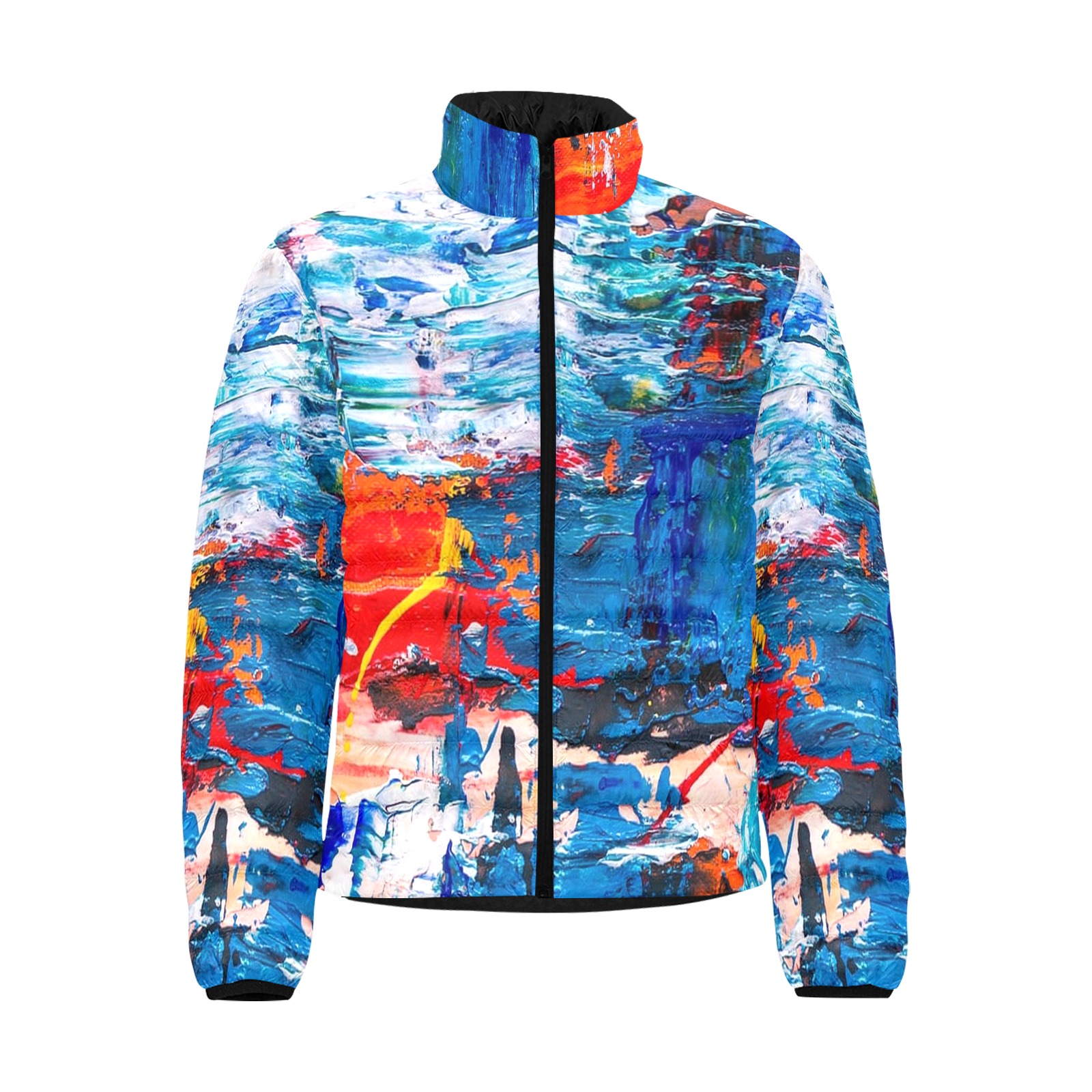 Abstract Brush Stroke Men's Stand Collar Padded Jacket (Model H41)
