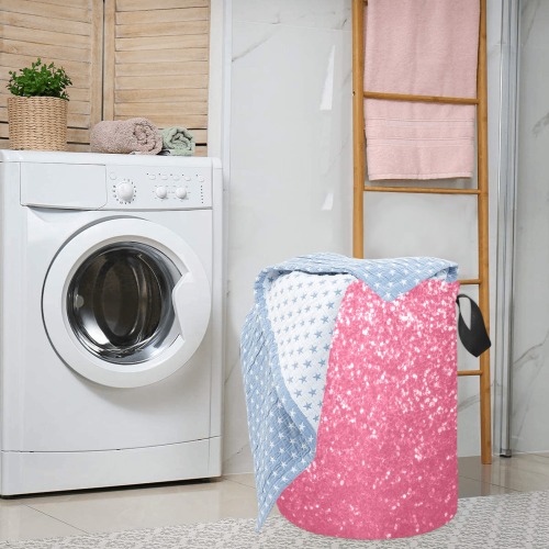 Magenta light pink red faux sparkles glitter Laundry Bag (Small)