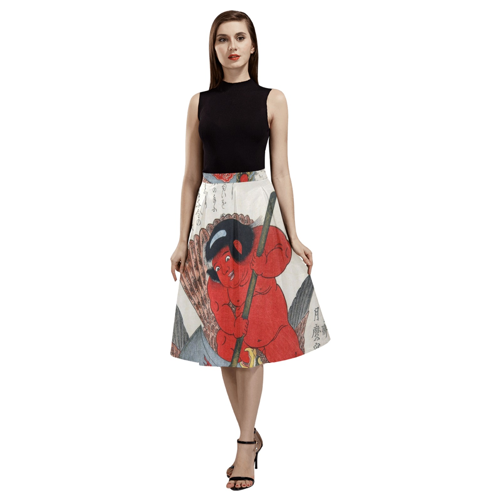 Japanese Devil Art Mnemosyne Women's Crepe Skirt (Model D16)