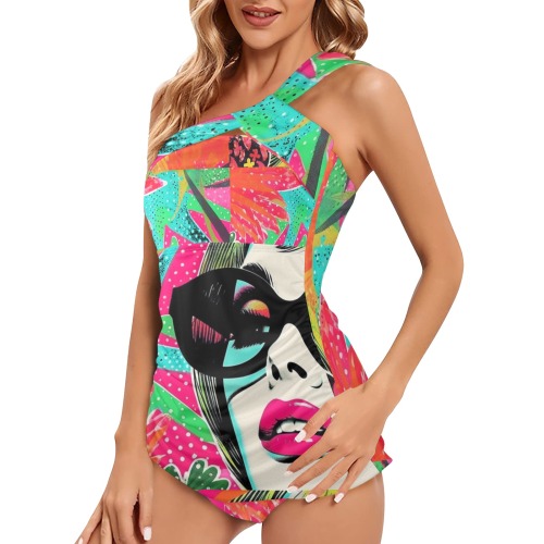 Mindy on Vacay 1-piece sexy tropical pop art swimsuit Women's One Shoulder Backless Swimsuit (Model S44)
