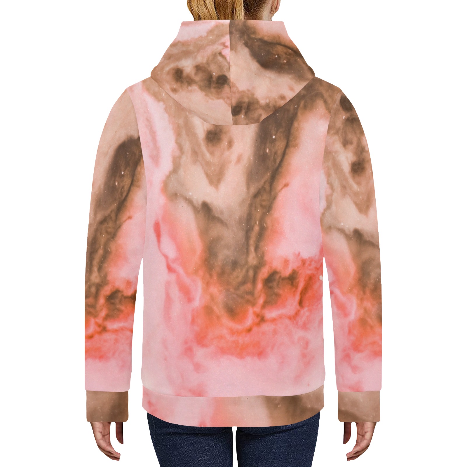 Pink marbled space 01 Women's Fleece Hoodie w/ White Lining Hood (Model H55)