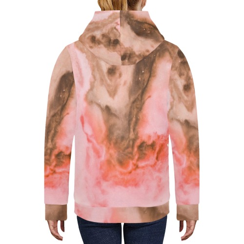 Pink marbled space 01 Women's Fleece Hoodie w/ White Lining Hood (Model H55)