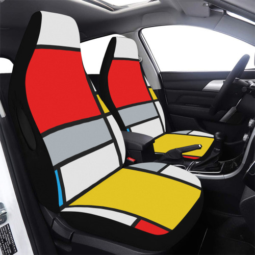 Mondrian Style Color Composition Geometric Retro Art Car Seat Cover Airbag Compatible (Set of 2)