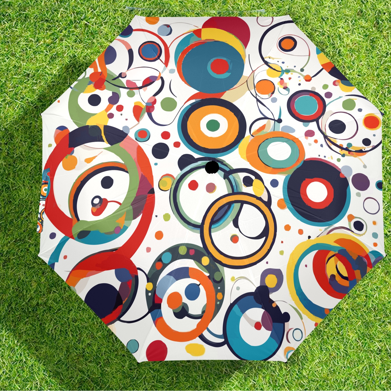 Elegant colorful rings, circles, dots on white. Semi-Automatic Foldable Umbrella (Model U12)
