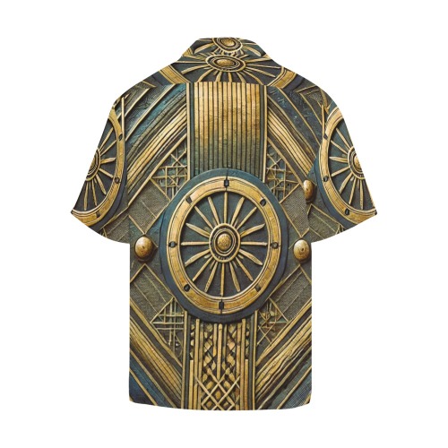 Blue iron Hawaiian Shirt with Merged Design (Model T58)