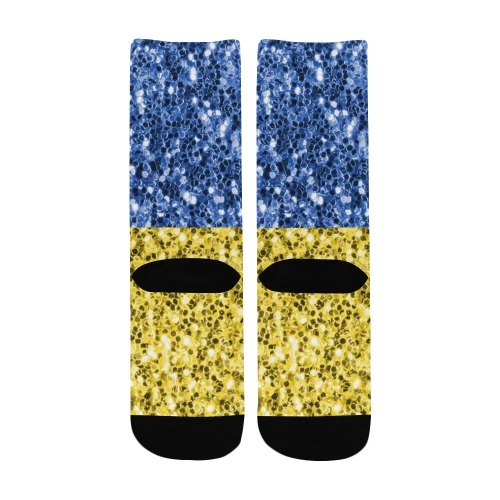 Blue yellow Ukraine flag glitter faux sparkles Kids' Custom Socks