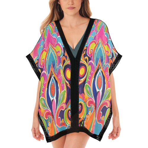 Abstract Retro Hippie Paisley Floral Women's Beach Cover Ups
