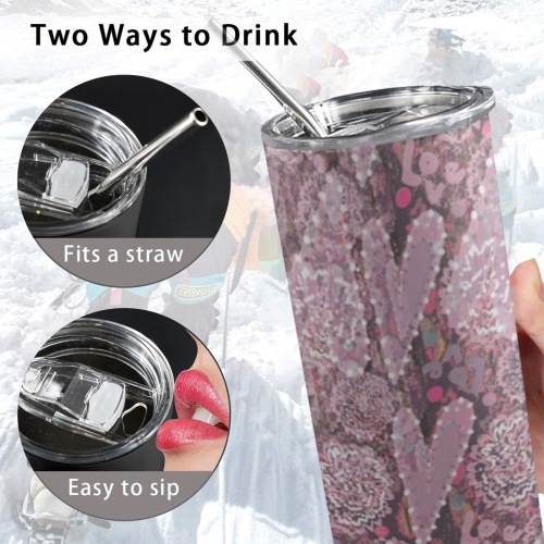 Unique heart pattern style 20oz Tall Skinny Tumbler with Lid and Straw