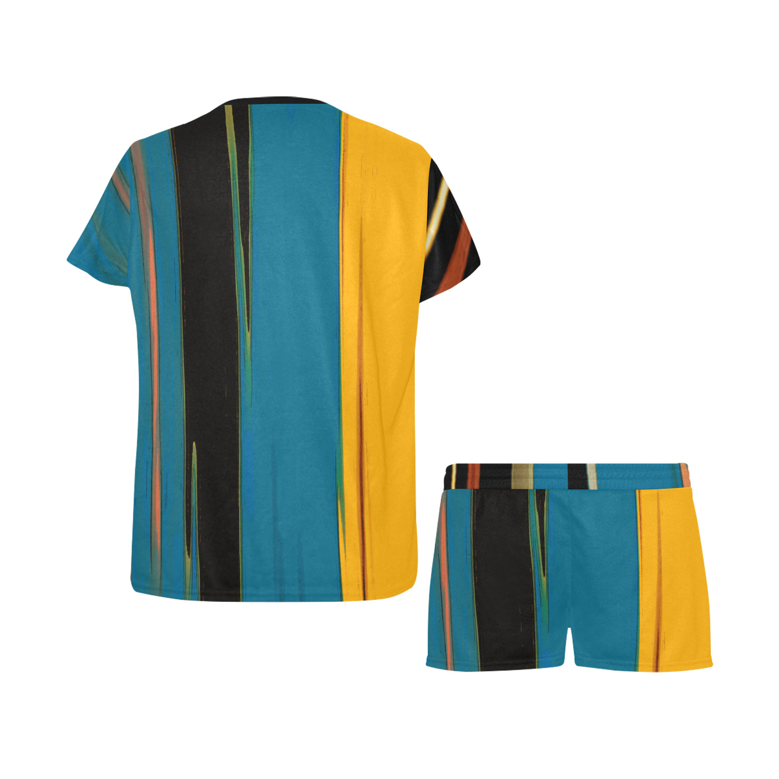 Black Turquoise And Orange Go! Abstract Art Women's Short Pajama Set