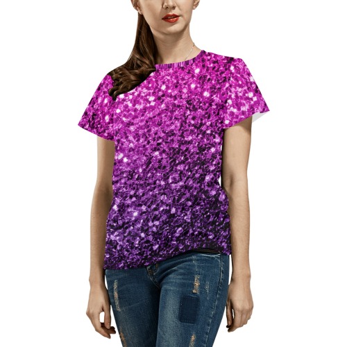 Purple Pink Ombre glitters faux sparkles glamorous bling fashion for her All Over Print T-Shirt for Women (USA Size) (Model T40)