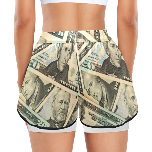 US PAPER CURRENCY Women's Sports Shorts with Compression Liner (Model L63)