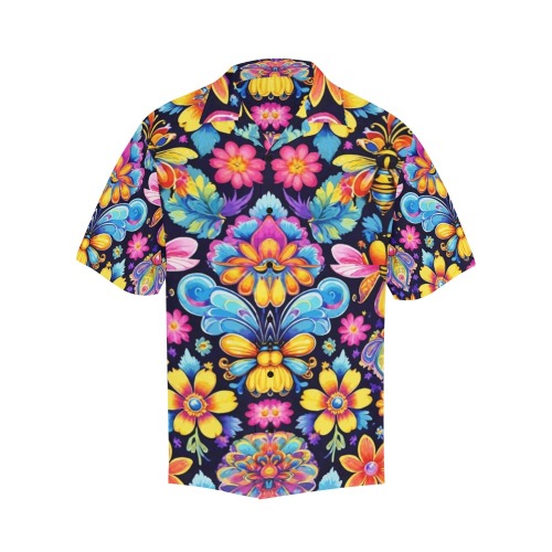 Bees Summer Garden Seamless Nature Pattern Hawaiian Shirt with Merged Design (Model T58)