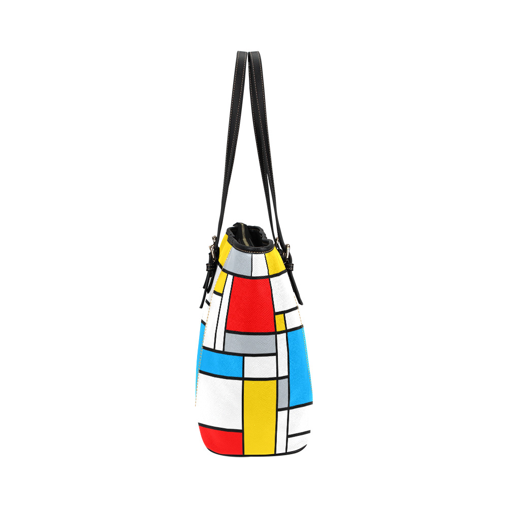 Mondrian Style Color Composition Geometric Retro Art Leather Tote Bag/Large (Model 1640)