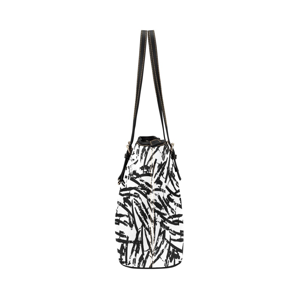 Brush Stroke Black and White Leather Tote Bag/Small (Model 1651)