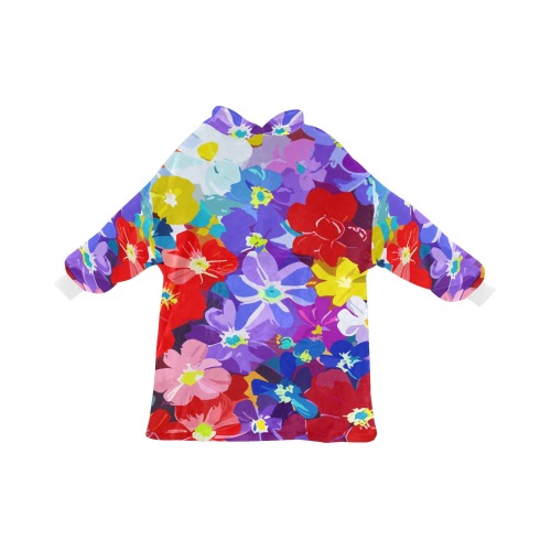 Festive red, yellow, purple, and blue flowers art. Blanket Hoodie for Women