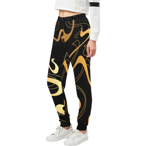 Yellow & Black Abstract Unisex All Over Print Sweatpants (Model L11)