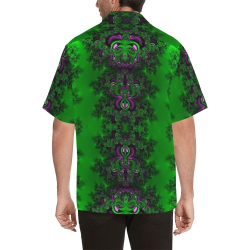 Early Summer Green Frost Fractal Hawaiian Shirt with Merged Design (Model T58)