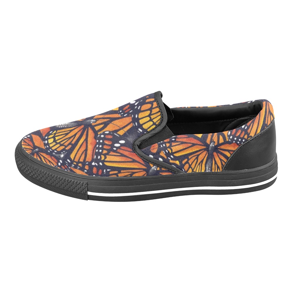 Orange Monarch Butterflies Women's Slip-on Canvas Shoes (Model 019)