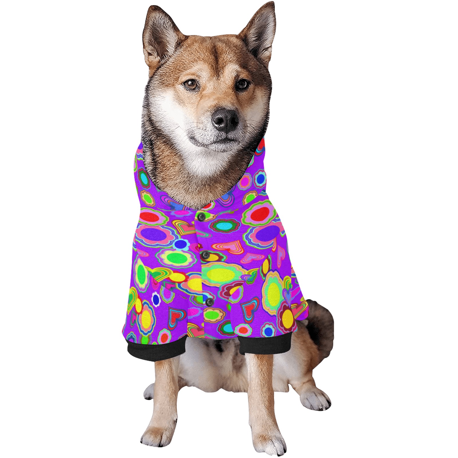 Groovy Hearts and Flowers Purple Pet Dog Hoodie