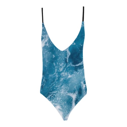Ocean Waves Sexy Lacing Backless One-Piece Swimsuit (Model S10)