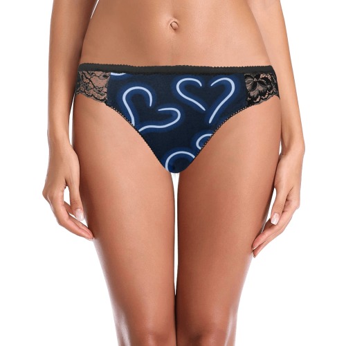 Neon Hearts Blue Women's Lace Panty (Model L41)