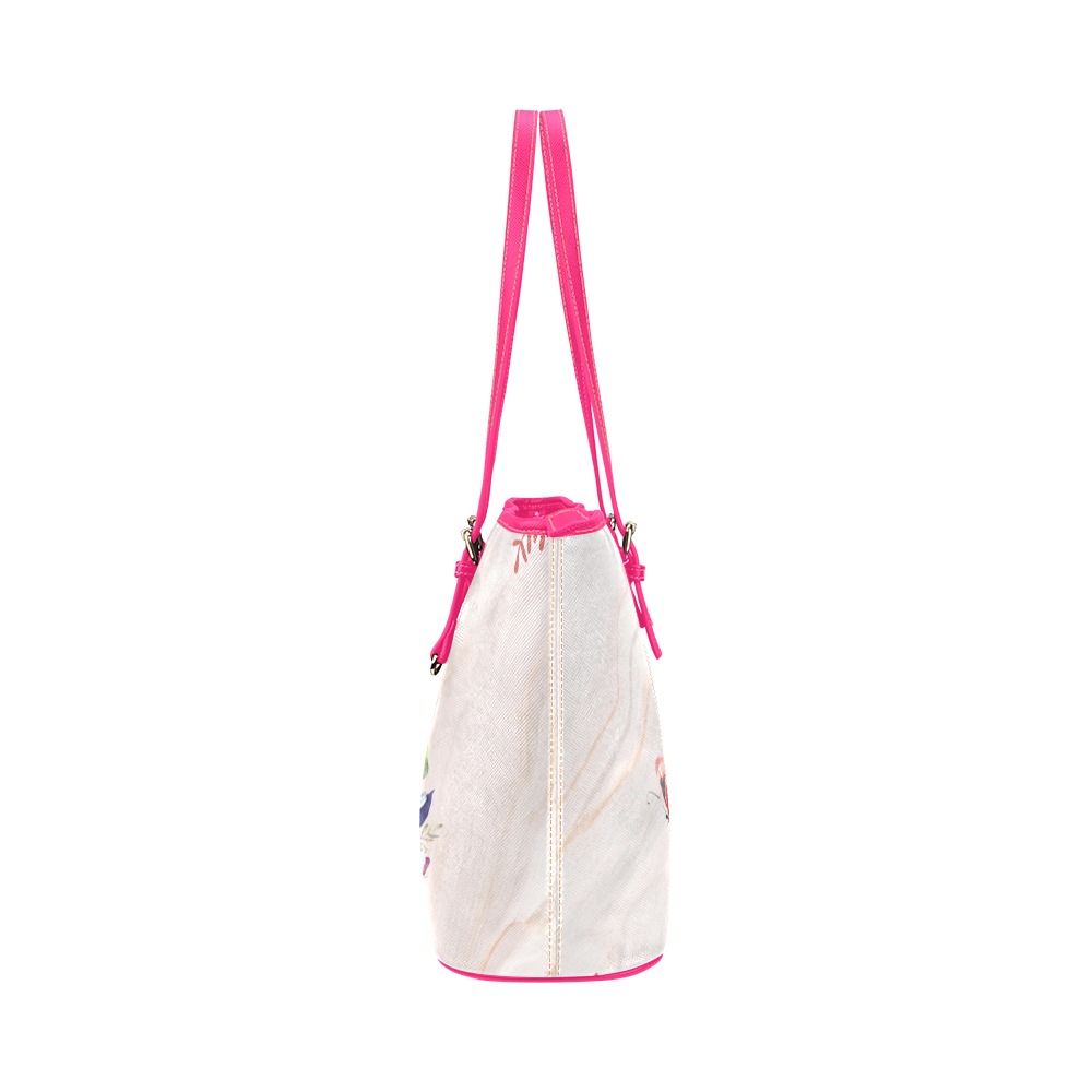 Thankful Grateful Blessed PU Leather Pink Tote Flower Bag Leather Tote Bag/Small (Model 1651)