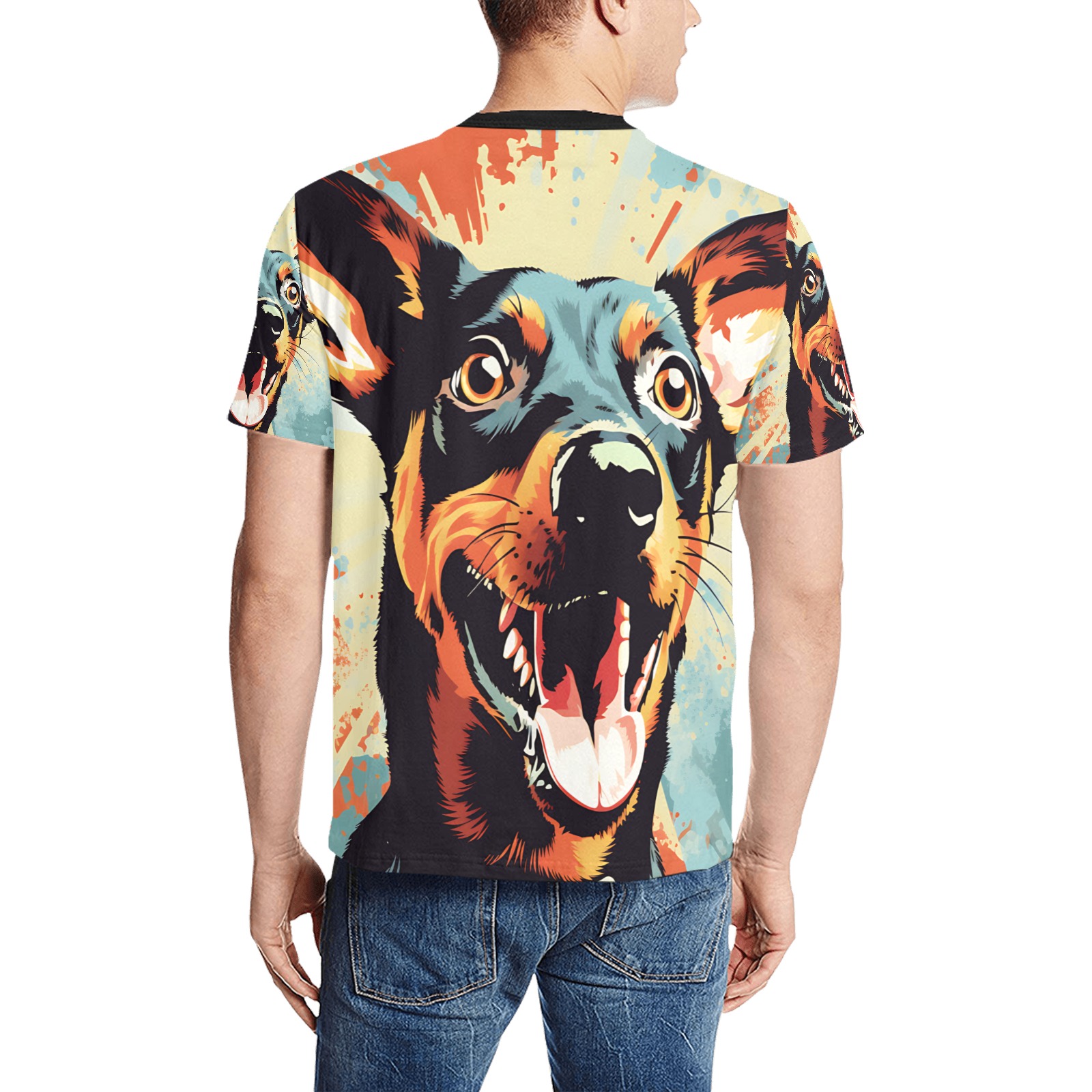 Doberman Pinscher Pop Art Men's All Over Print T-Shirt (Solid Color Neck) (Model T63)