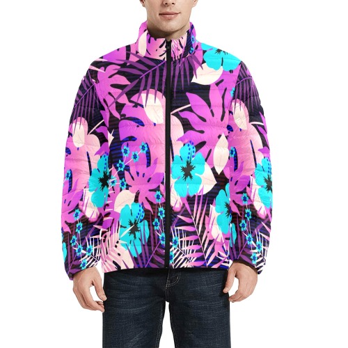 GROOVY FUNK THING FLORAL PURPLE Men's Stand Collar Padded Jacket (Model H41)