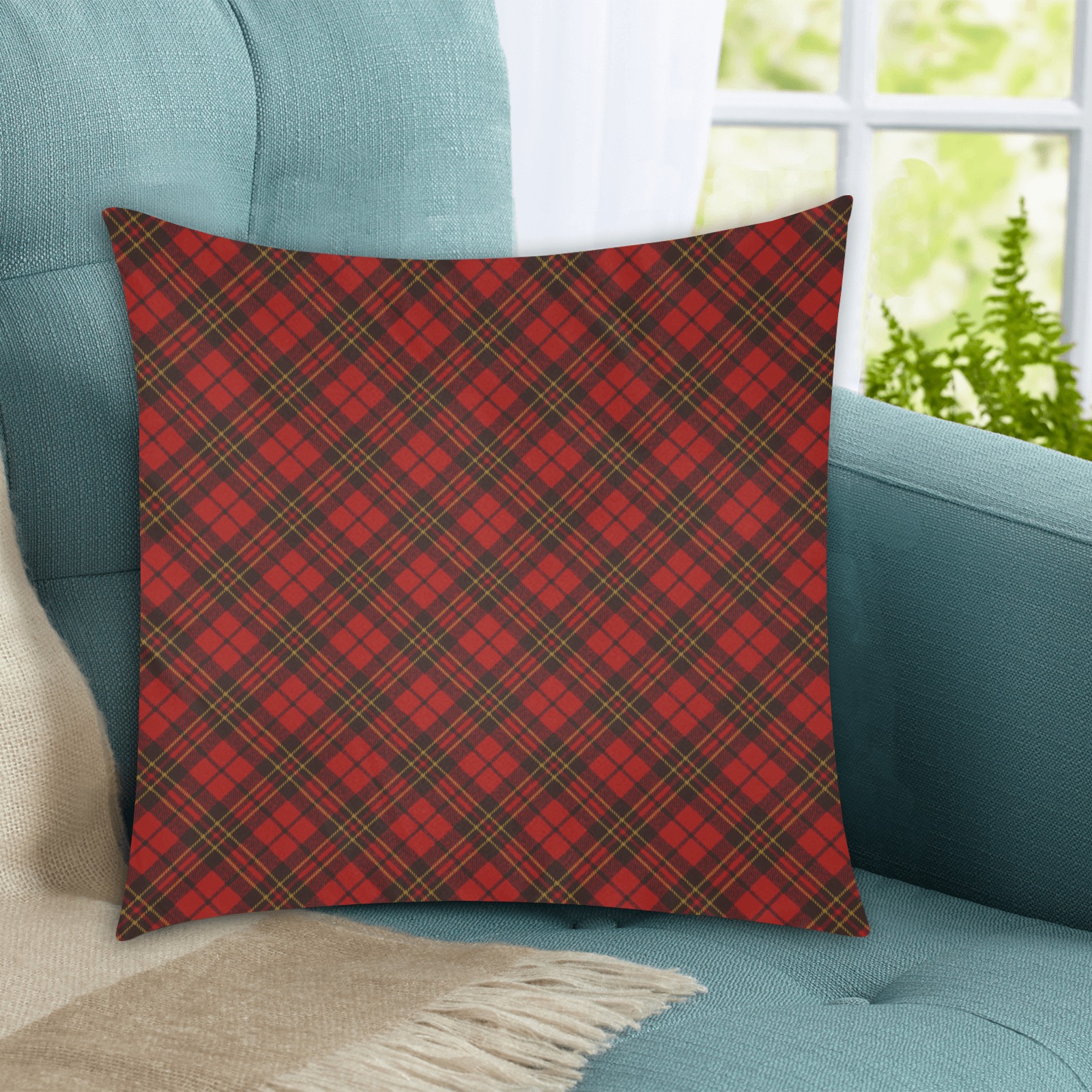 Red tartan plaid winter Christmas pattern holidays Custom Zippered Pillow Cases 18"x18" (Two Sides)