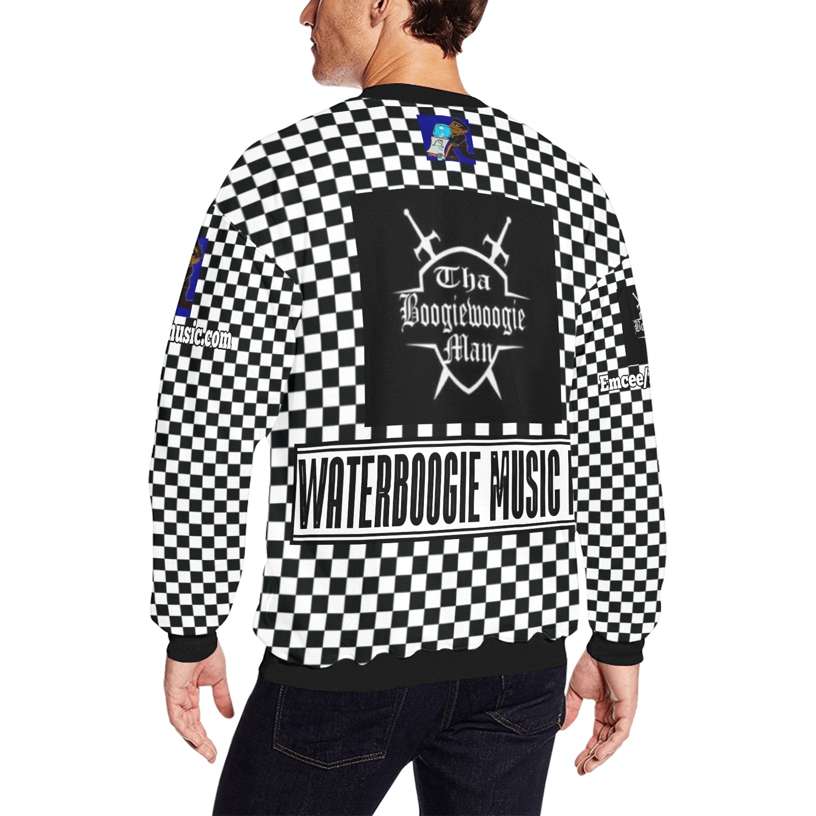 DIONIO Clothing - BWM Checkered Sweatshirt Men's Oversized Fleece Crew Sweatshirt (Model H18)
