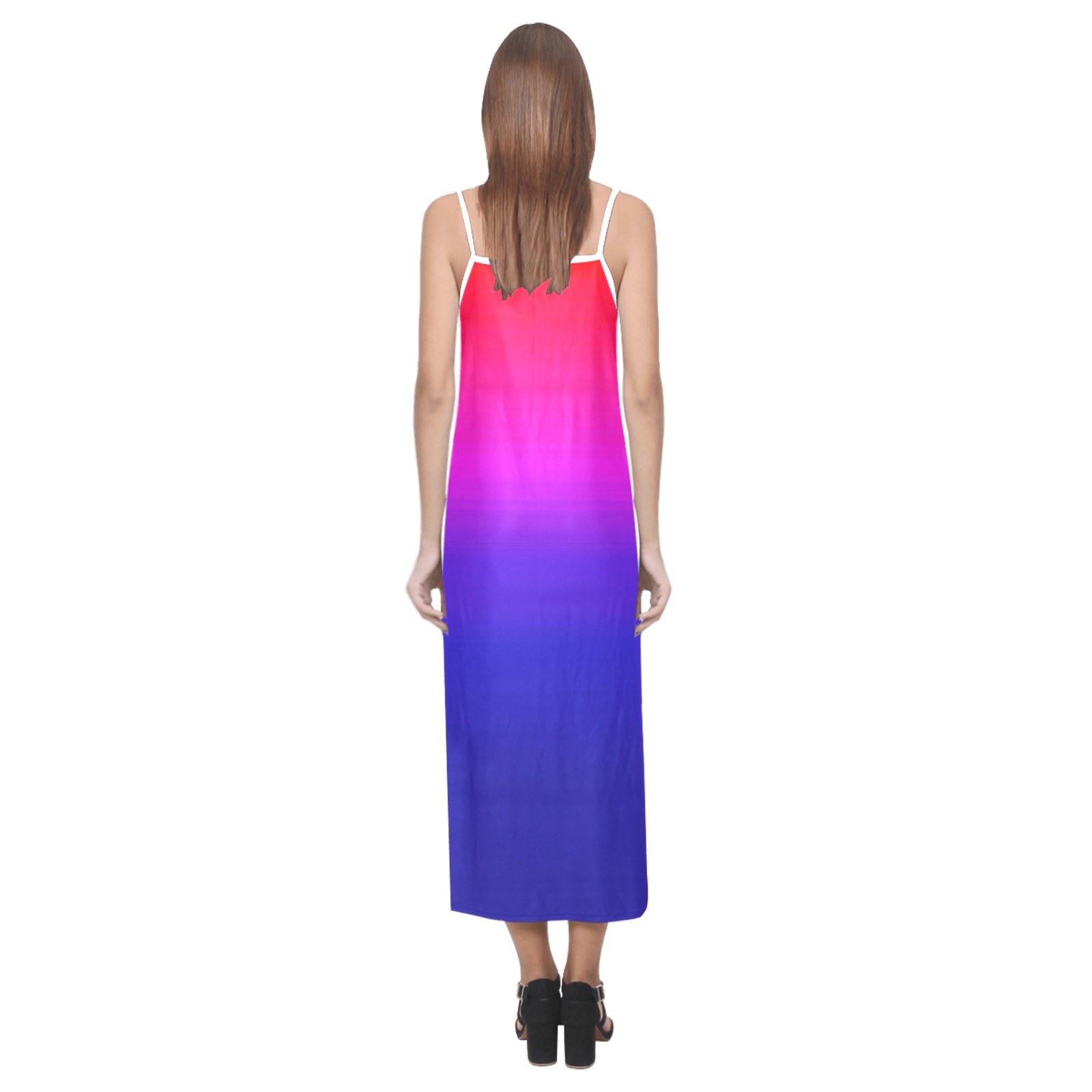 pink and blue V-Neck Open Fork Long Dress(Model D18)
