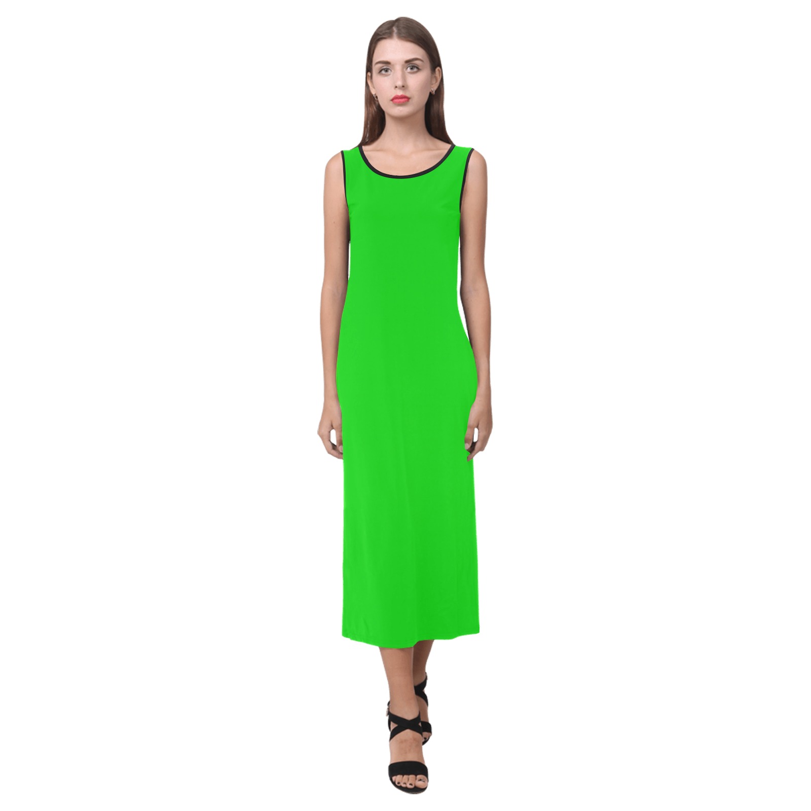 Merry Christmas Green Solid Color Phaedra Sleeveless Open Fork Long Dress (Model D08)