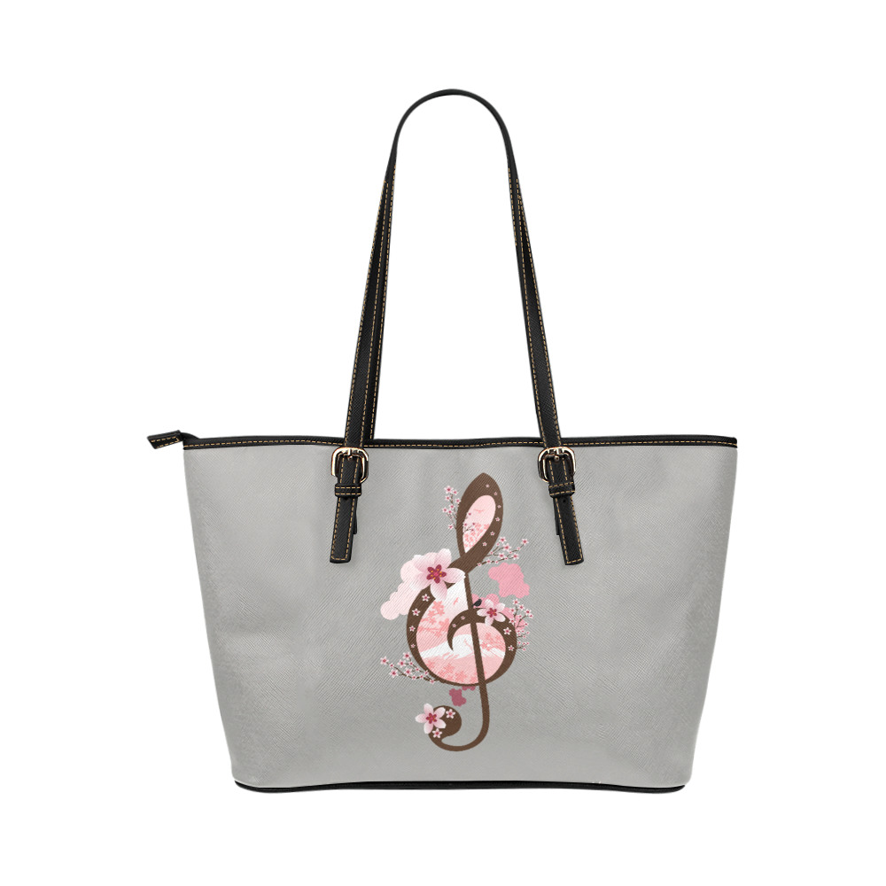 Cherry Blossom Music Leather Tote Bag/Small (Model 1651)